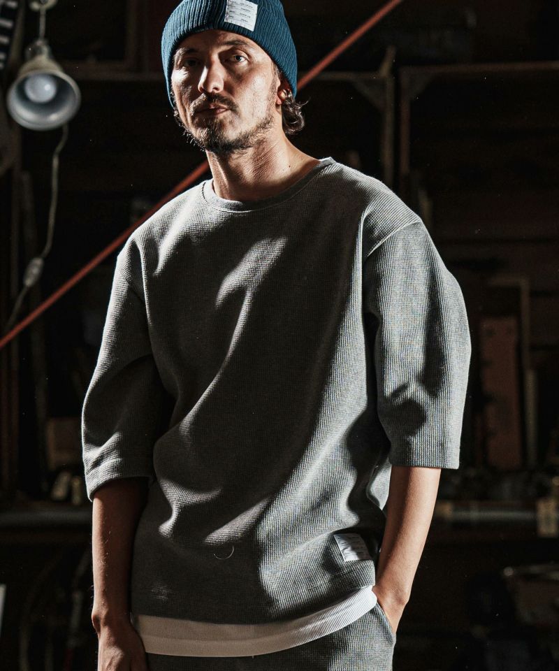 wjk reluxe】tight heavy waffle 3-4 sleeve cut sew 七分袖