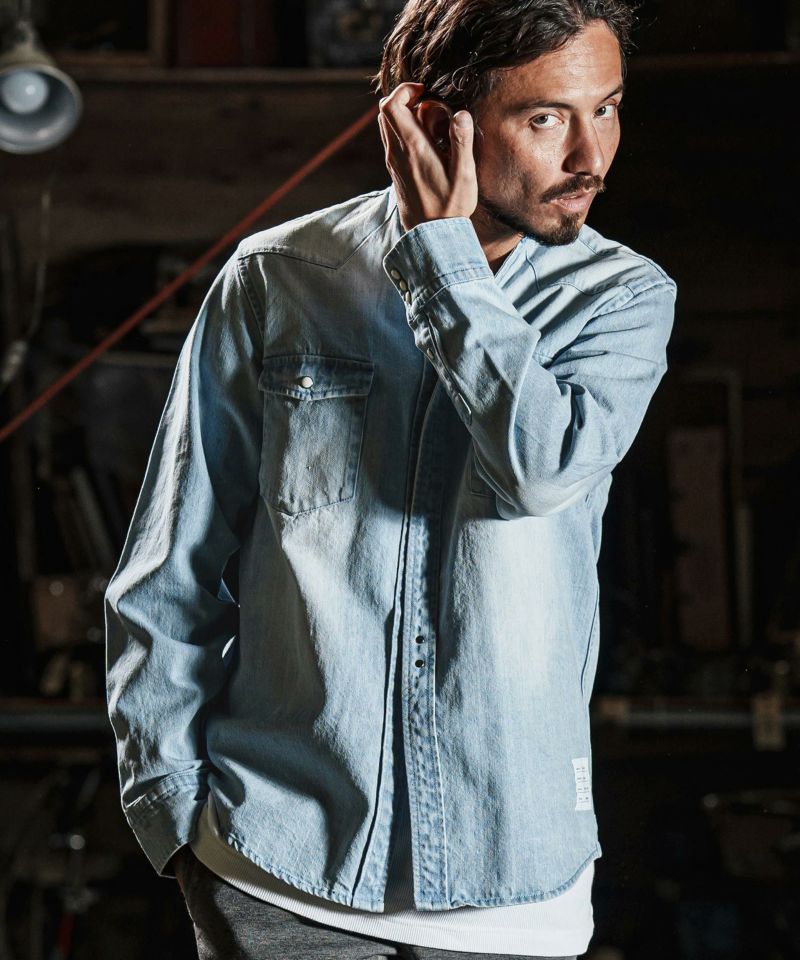 ジャケット・アウター tight knit denim no collar westernshirt wjk reluxe】tight knit denim no collar western shirt ノー