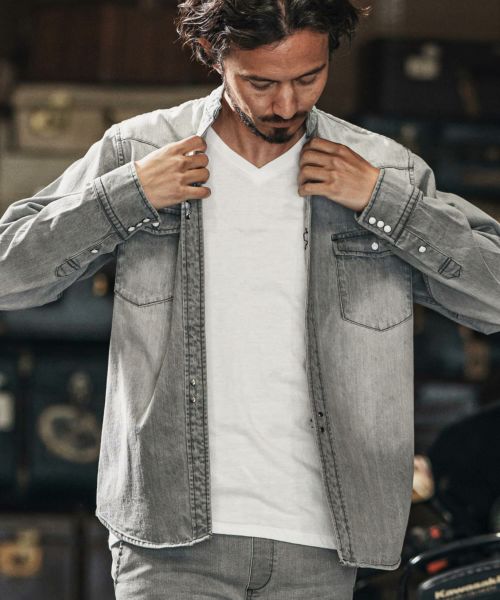 【wjk reluxe】tight knit denim no collar western shirt ノーカラーウェスタンシャツ(WR25S-04)