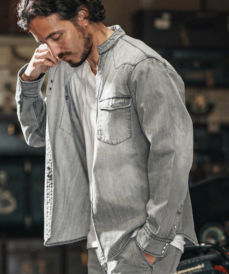 ジャケット・アウター tight knit denim no collar westernshirt tight knit denim no collar westernshirt - メルカリ