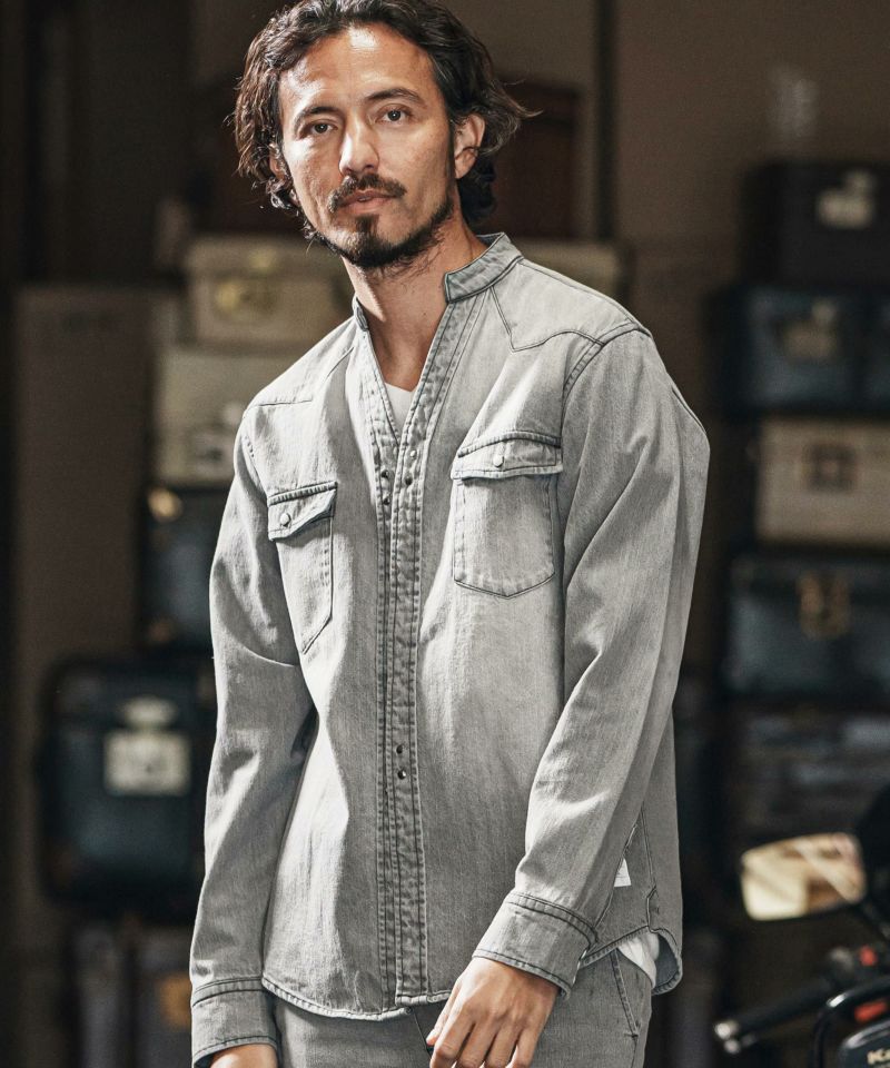 ジャケット・アウター tight knit denim no collar westernshirt wjk reluxe】tight knit denim no collar western shirt ノー