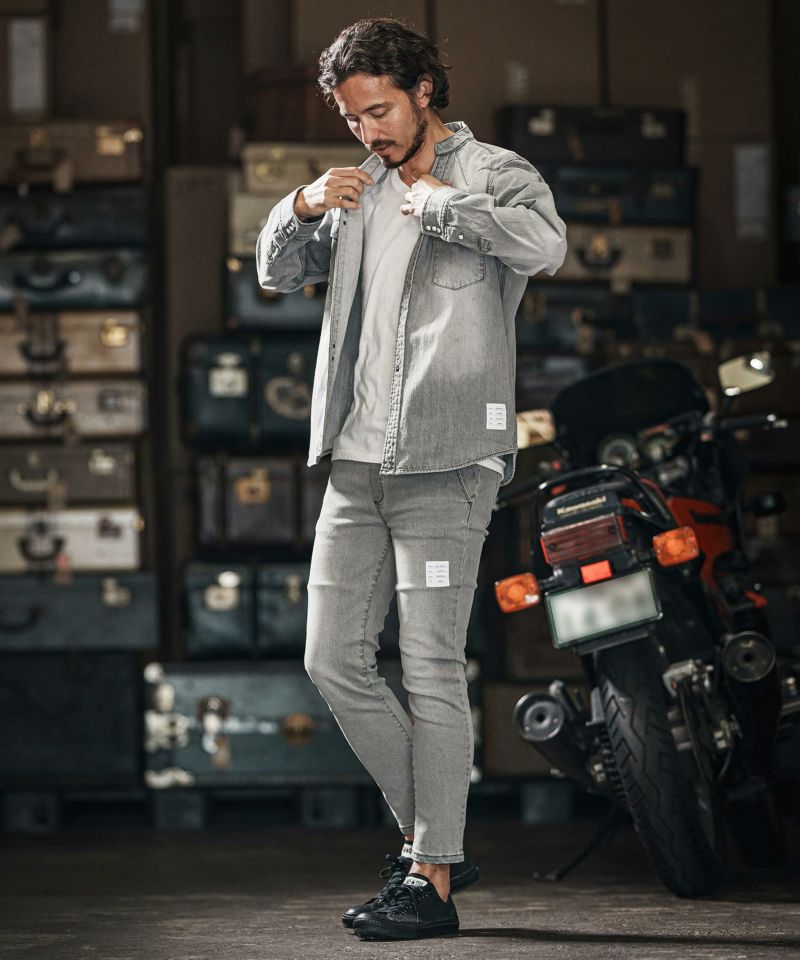 ジャケット・アウター tight knit denim no collar westernshirt wjk reluxe】tight knit denim no collar western shirt ノーカラー
