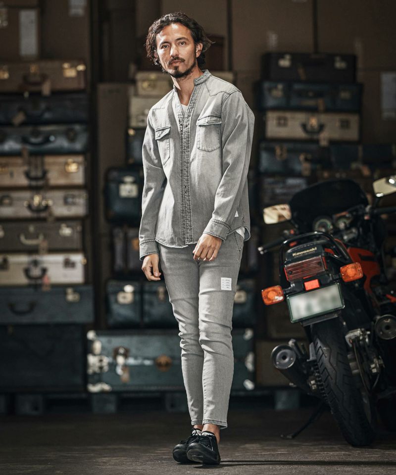 ジャケット・アウター tight knit denim no collar westernshirt wjk reluxe】tight knit denim no collar western shirt ノー