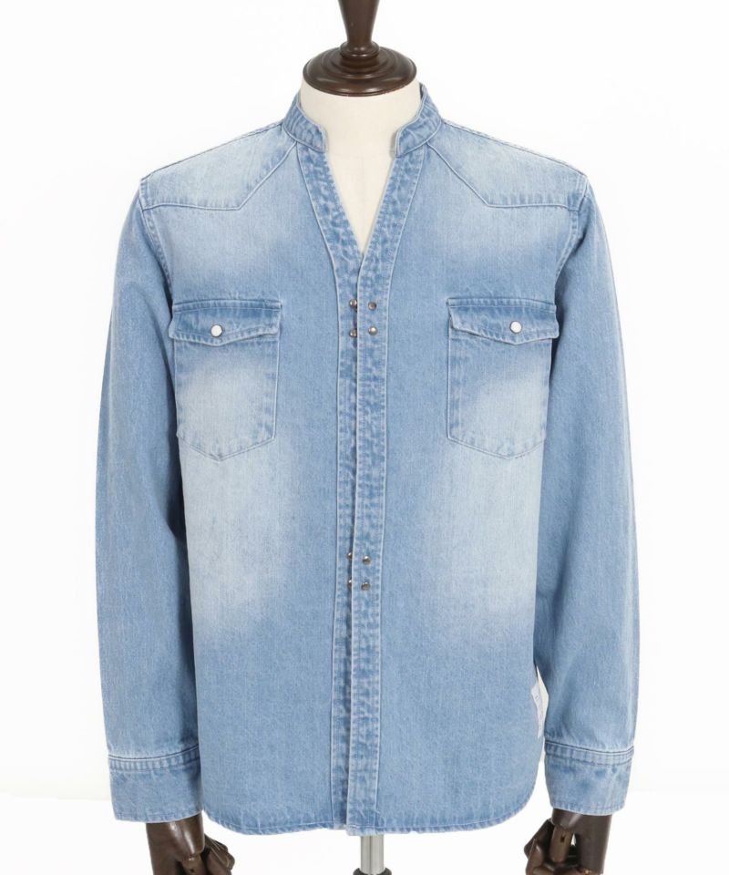 wjk reluxe】tight knit denim no collar western shirt ノー