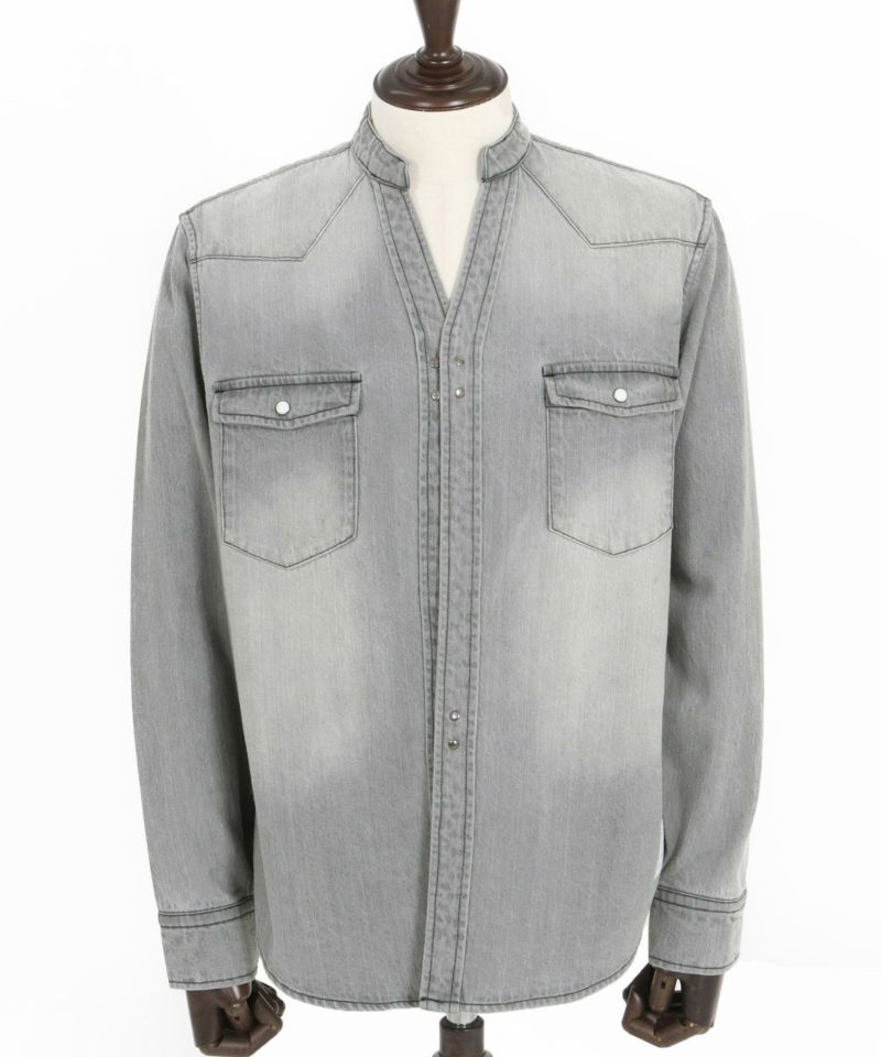 wjk reluxe】tight knit denim no collar western shirt ノー