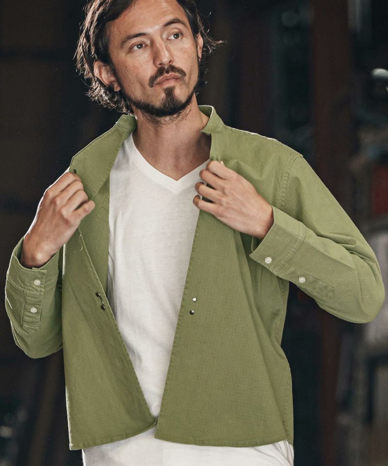 wjk reluxe】ripstop no collar hook shirts ノーカラーフック