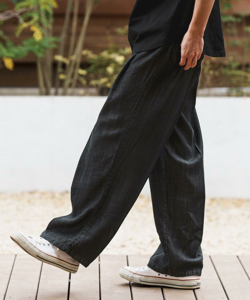 CAMBIO(カンビオ)】Silky Denim Two Tuck Wide Straight Pants