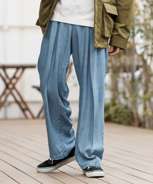 【CAMBIO(カンビオ)】Silky Denim Two Tuck Wide Straight Pants デニムワイドパンツ(MIU-251-043)