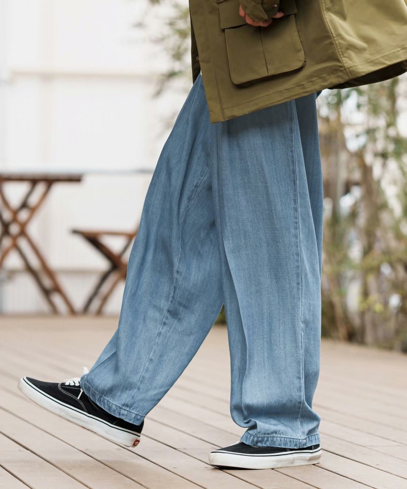 CAMBIO(カンビオ)】Silky Denim Two Tuck Wide Straight Pants
