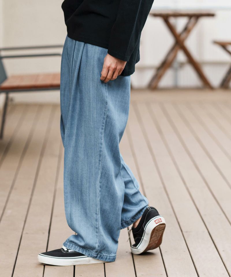 Oh-bigbamboo様 スウィムダングレア デイリーパンツ　L ポケット１つ CAMBIO(カンビオ)】Silky Denim Two Tuck Wide Straight Pants