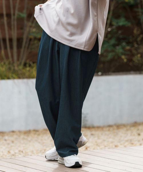 【CAMBIO(カンビオ)】Ripstop Like Denim Two Tuck Wide Straight Pants デニムイージーパンツ(MIU-251-041)