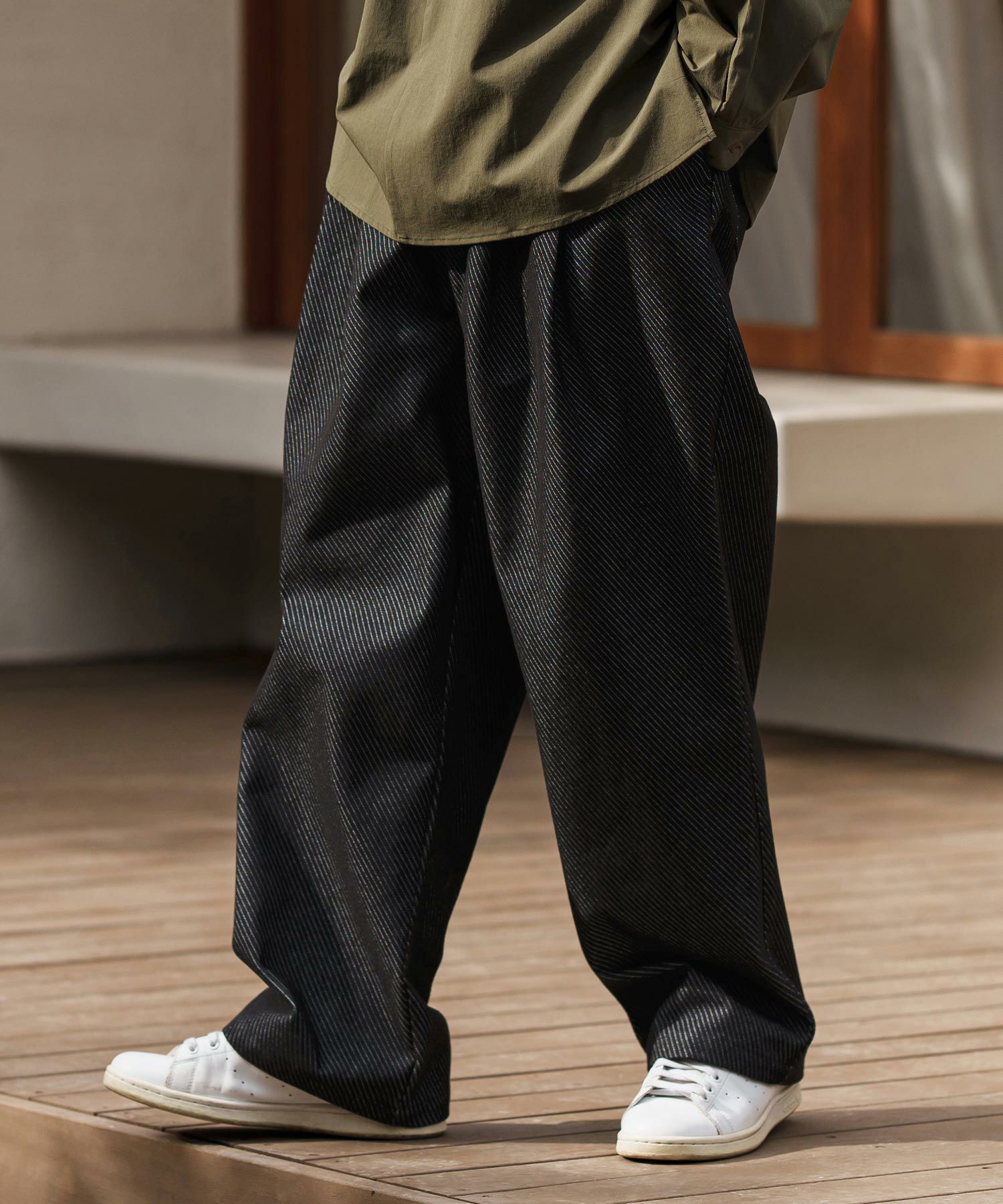 CAMBIO(カンビオ)】Jacquard Denim Two Tuck Wide Straight Pants