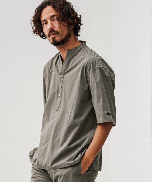【felkod(フィルコッド)】Smooth Cool Stretch Band collar Half Sleeve Pullover Shirts ５分袖シャツ(F25S020)
