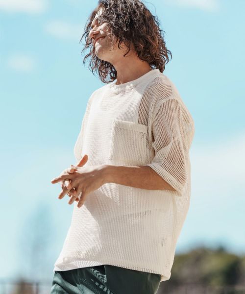 30%OFF【CAMBIO(カンビオ)】ドライニットミニ布帛メッシュTシャツ(CA01-53119)