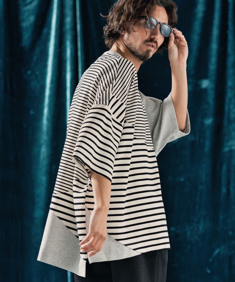 ANGENEHM アンゲネーム カットソー ANGENEHM(アンゲネーム)】Ripple fabric switching design