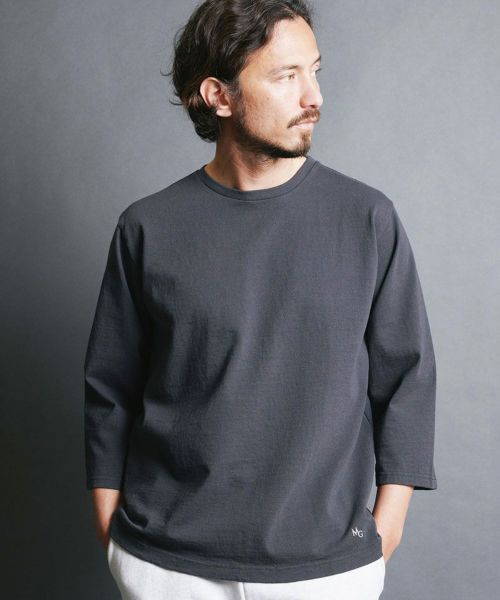 【Magine(マージン)】VINTAGE RAFFY CTN EMBROIDERY C-N 3-4 SL クルーネック7分袖カットソー(2512-012)