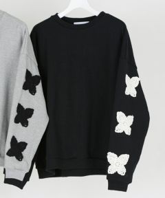 トップス DKNY jeans butterfly print studs sweat DISCOVERED(ディスカバード)】BUTTERFLY CROCHET SWEAT スウェット(DC