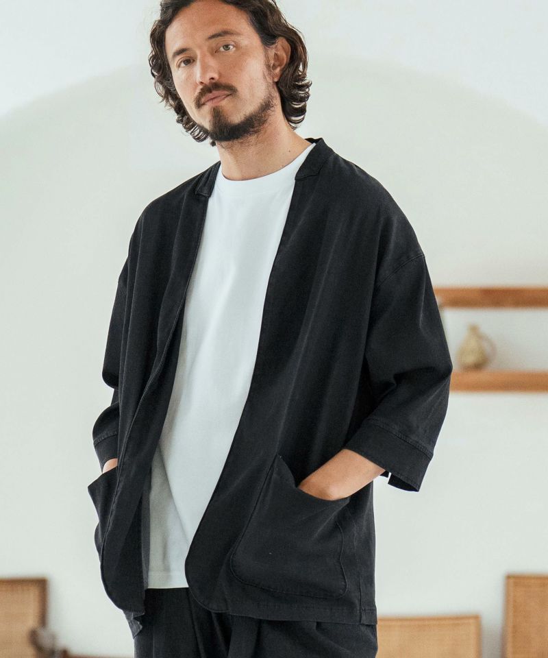 Magine(マージン)】Rayon Denim Fabric Button & Lapelless 3-4 Sleeve