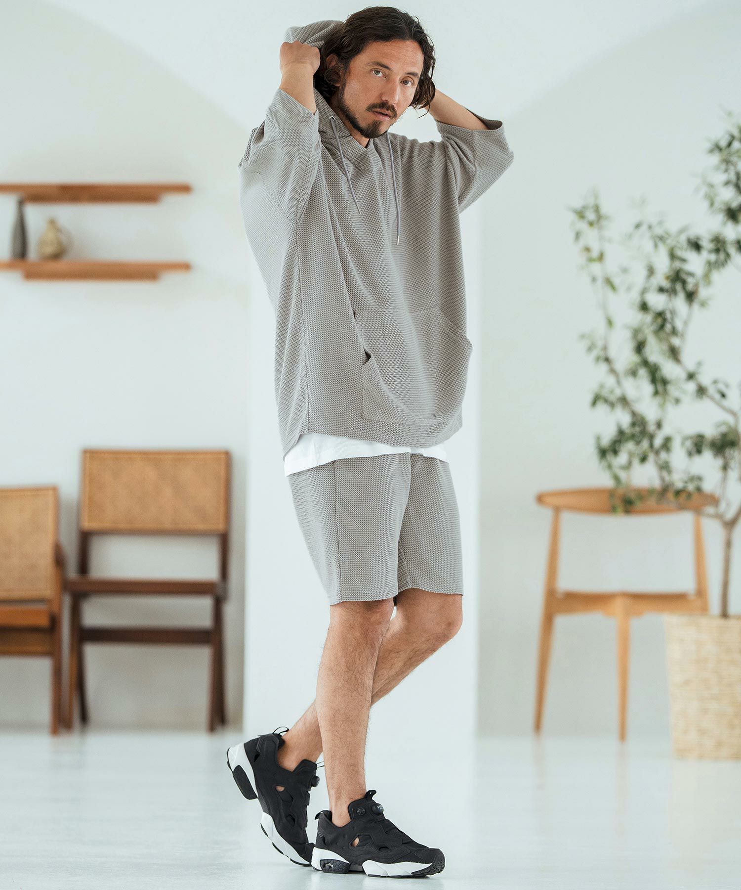 Magine(マージン)】Textured Knit-Like Fabric Skipper Design Hoodie