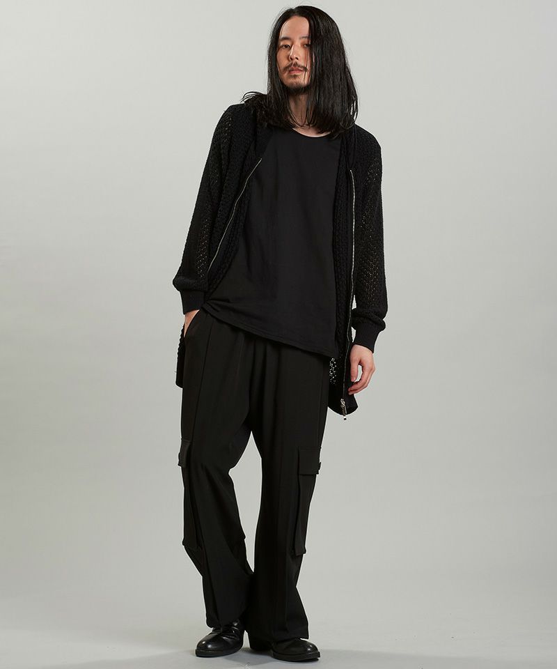no id ノーアイディー ブラック 麻 ガウン マント 切りっぱなし NO ID.(ノーアイディー)】ﾏﾙﾁｼｰﾑZIP BIG-T Tシャツ(456006-229T