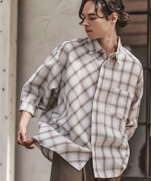 【CAMBIO(カンビオ)】【予約販売6月上旬～中旬入荷】Sheer Madras Check Fly Front 3-4 Sleeve Shirts 七分袖シャツ(S47025cmb)