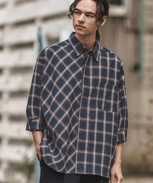 【CAMBIO(カンビオ)】Sheer Madras Check Fly Front 3-4 Sleeve Shirts 七分袖シャツ(S47025cmb)