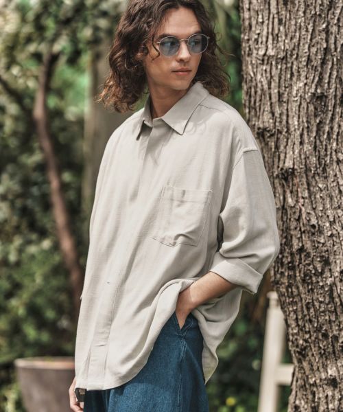 【CAMBIO(カンビオ)】【予約販売6月上旬～中旬入荷】Linen Rayon Fly Front 3-4 Sleeve Shirts 七分袖シャツ(S46825cmb)