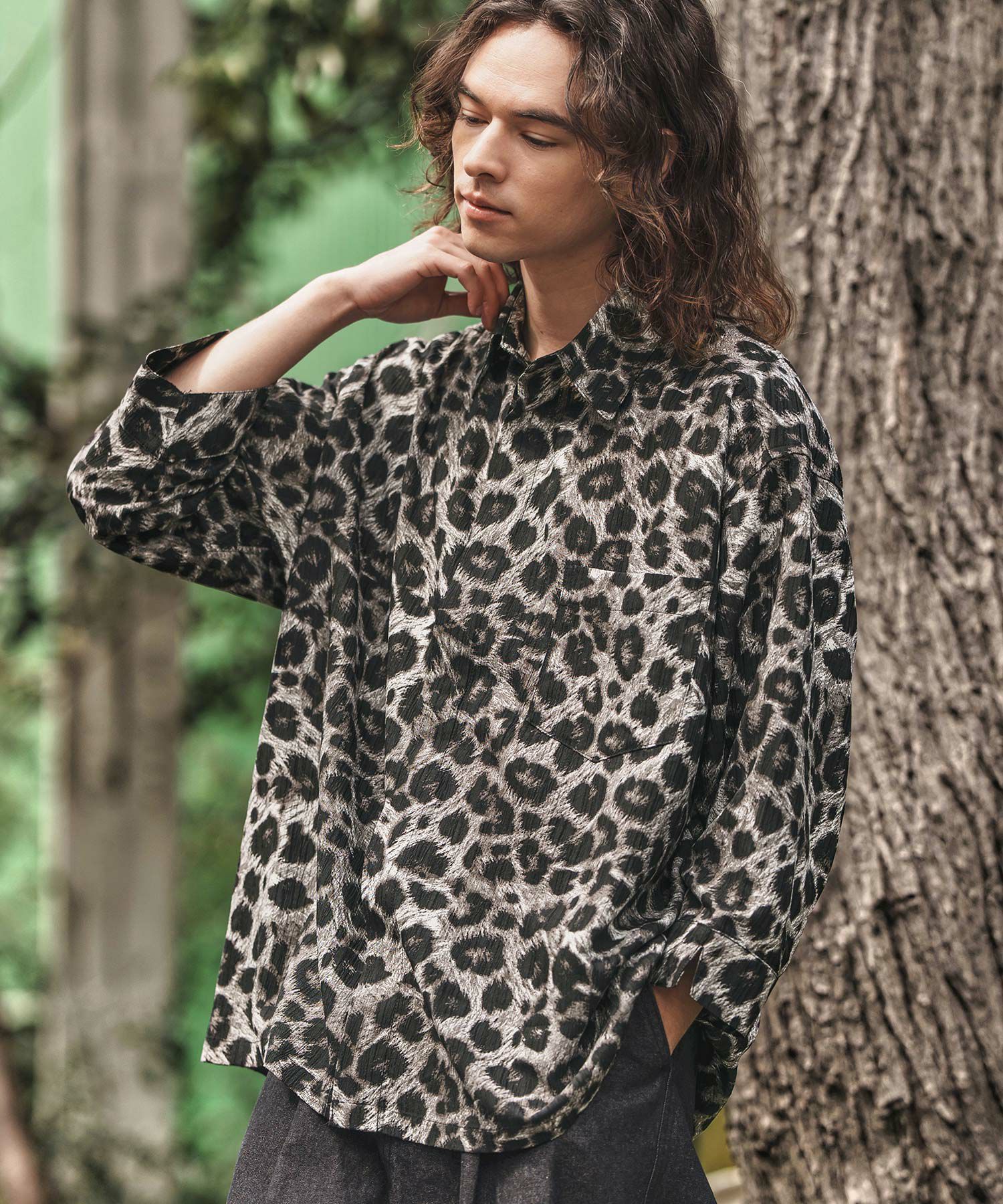 CAMBIO(カンビオ)】Leopard and Dobby Jacquard Fly Front 3-4 Sleeve