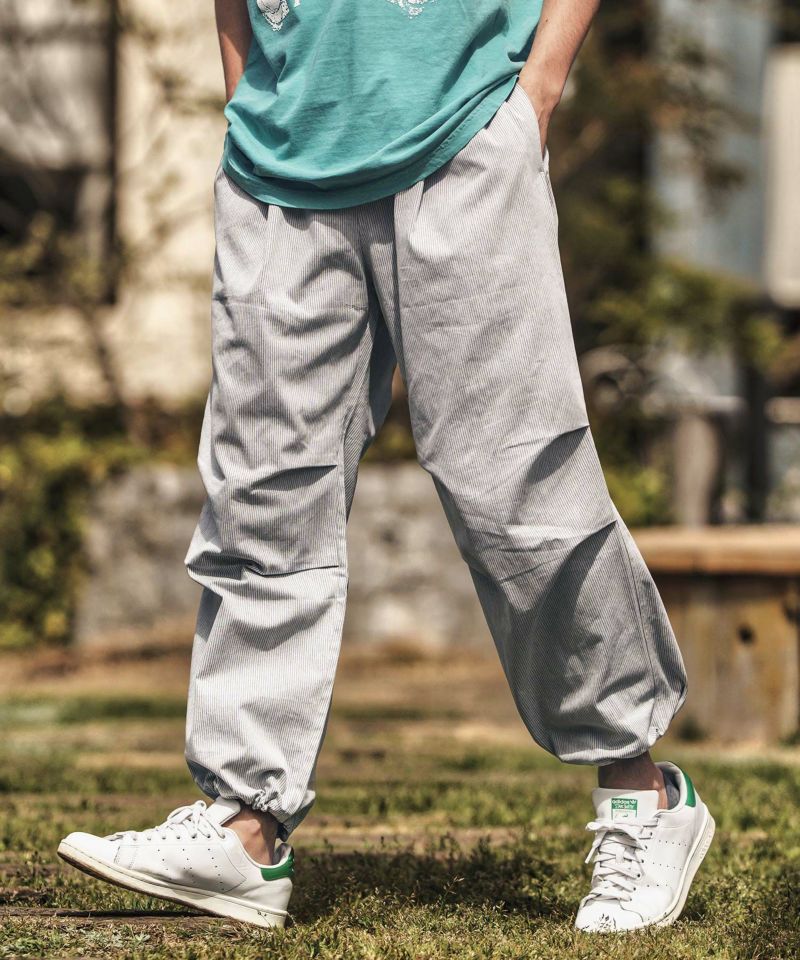 30%OFF【CAMBIO(カンビオ)】綿バイオストライプ膝タックパンツ(25050CM