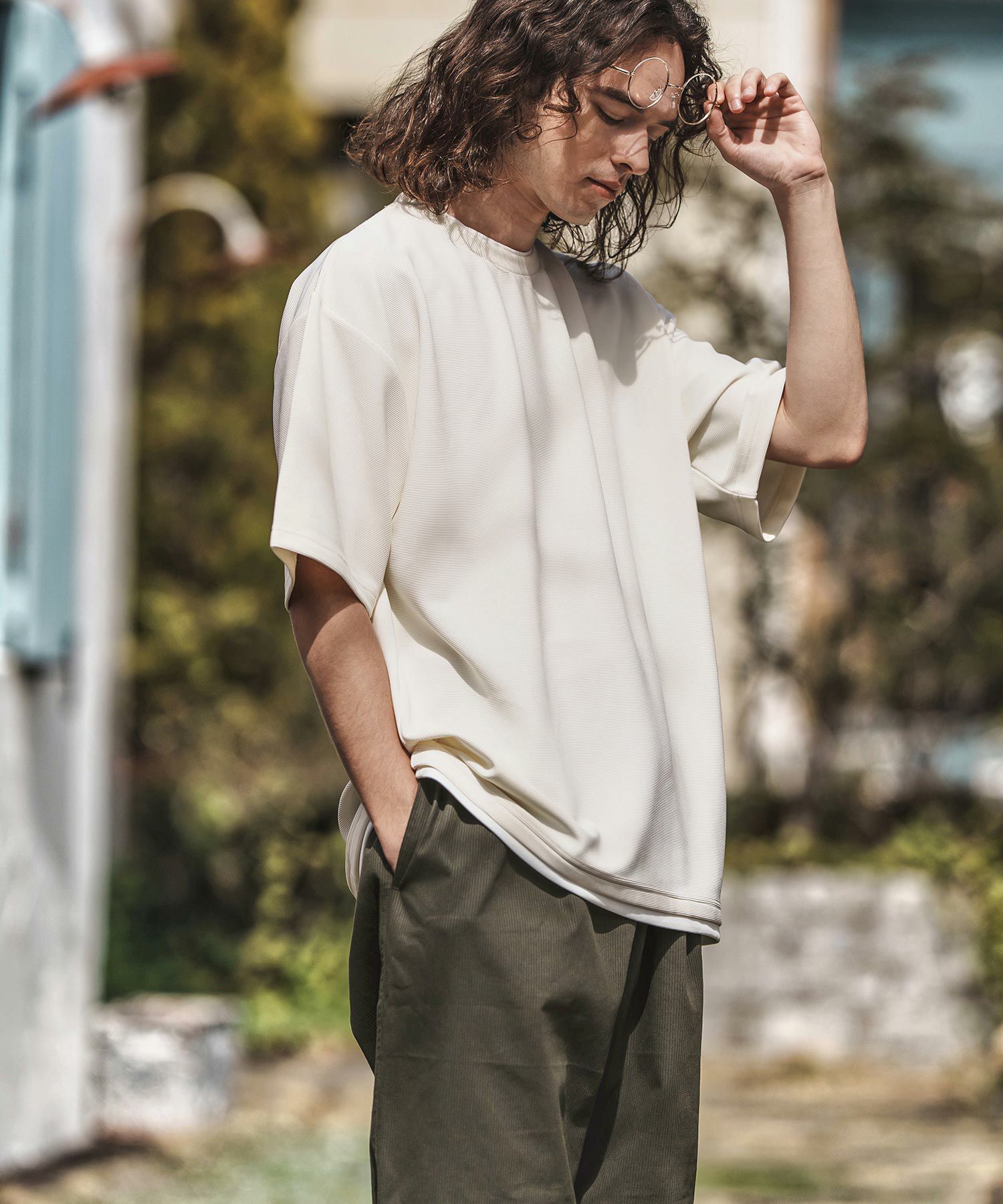 50%OFF【CAMBIO(カンビオ)】綿バイオストライプ膝タックパンツ(25050CM