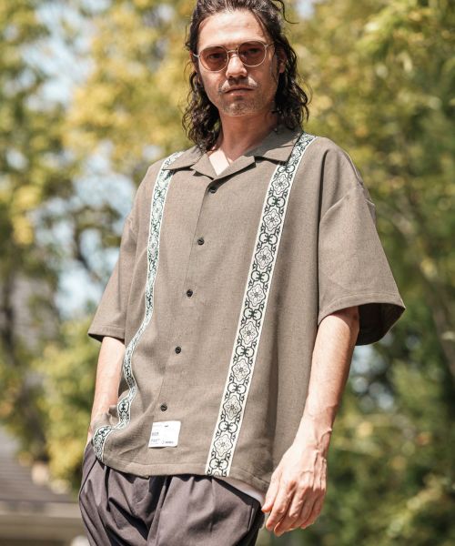 【CAMBIO(カンビオ)】Jacquard Line Tape Open Collar Shirts オープンカラーシャツ(PF-251-019)