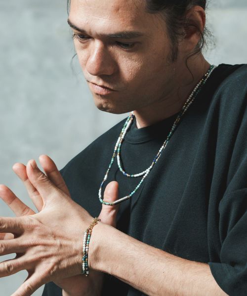【GLIMCLAP(グリムクラップ)】Natural stone beads ensemble accessories-necklace & bracelet- ネックレス＆ブレスレット アンサンブル((18-057-gls-cf)