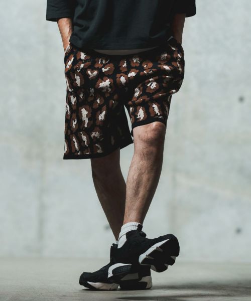 【GLIMCLAP(グリムクラップ)】Illusionism leopard pattern knit shorts ショートパンツ(18-046-gls-cf)