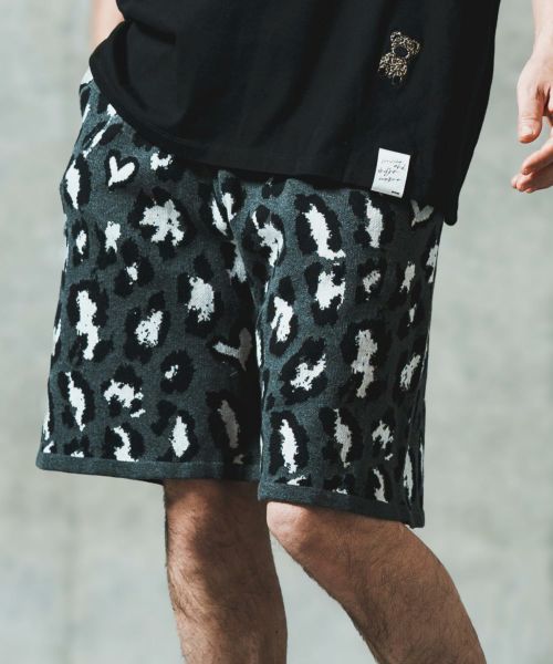【GLIMCLAP(グリムクラップ)】Illusionism leopard pattern knit shorts ショートパンツ(18-046-gls-cf)