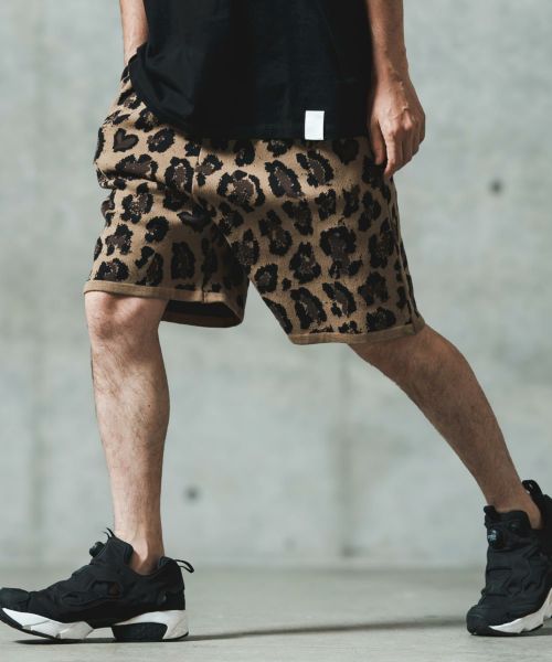 【GLIMCLAP(グリムクラップ)】【予約販売5月上旬～中旬入荷】 Illusionism leopard pattern knit shorts ショートパンツ(18-046-gls-cf)