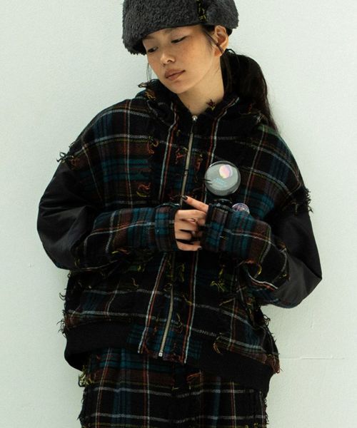 【STOF(ストフ)】【予約販売10月中旬～下旬入荷】FRINGE WOOL MIX HOODED BLOUSON ショートブルゾン(SF25AW-02)