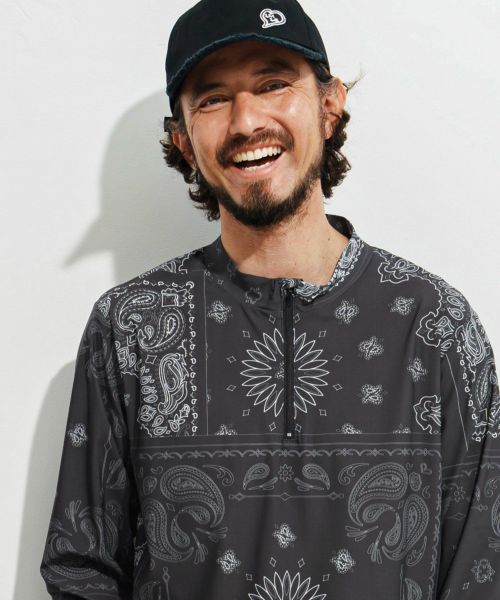 【1minute 1second(ワンミニットワンセカンド)】【予約販売6月中旬～下旬入荷】bandana pattern long sleeve zip mock neck ジップモックネックカットソー(1M25N100)