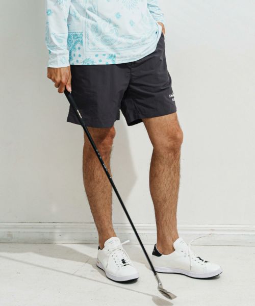 【1minute 1second(ワンミニットワンセカンド)】Cursive embroidery nylon swim shorts ナイロンショーツ(1M25N240)