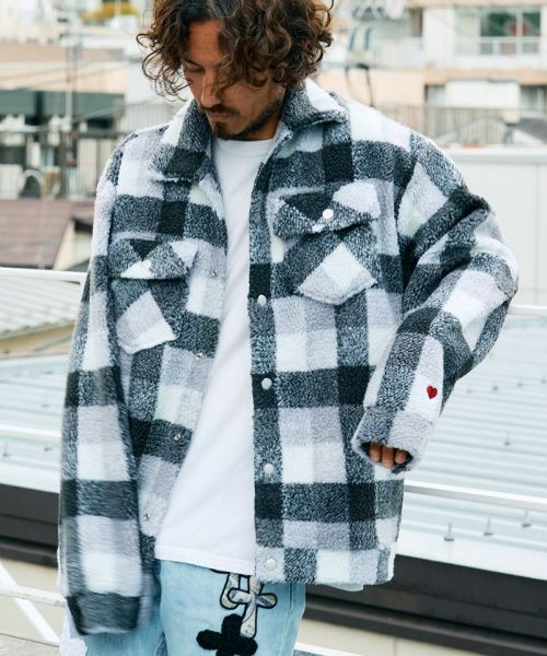 【STUD MUFFIN(スタッドマフィン)】【予約販売10月中旬～下旬入荷】 ブロックチェックムックボア サガラパッチワークブルゾン(524-09214)