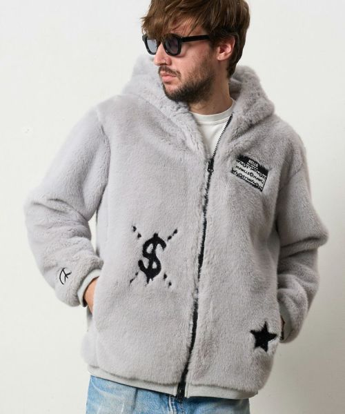 【STUD MUFFIN(スタッドマフィン)】【予約販売10月中旬～下旬入荷】 ECOファー マルチパッチワークビックジップワイドパーカー(524-02837)