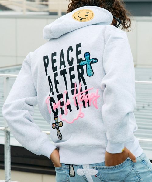 【STUD MUFFIN(スタッドマフィン)】【予約販売9月中旬～下旬入荷】 TC裏毛起毛 PEACE AFTER DEATH&マルチパッチワーク プルパーカー(524-02829)