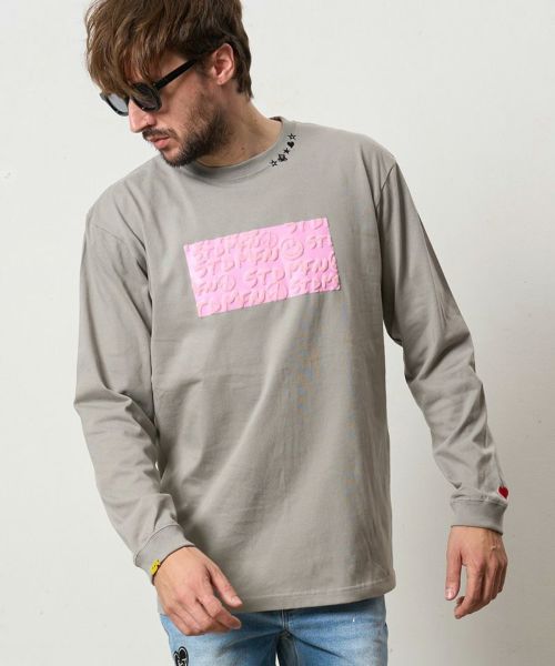 【STUD MUFFIN(スタッドマフィン)】【予約販売8月中旬～下旬入荷】 5.6ozコットン天竺 ボックスロゴ発泡プリントLS Tシャツ(524-02817)