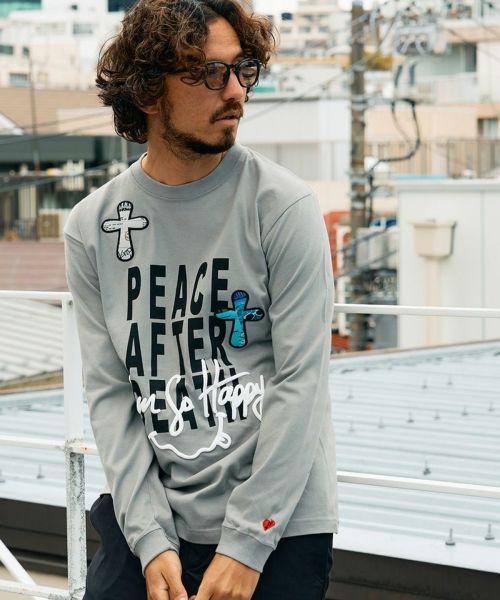 【STUD MUFFIN(スタッドマフィン)】【予約販売8月中旬～下旬入荷】 5.6ozコットン天竺 PEACE AFTER DEATH&クロスパッチワーク LS Tシャツ(524-02820)