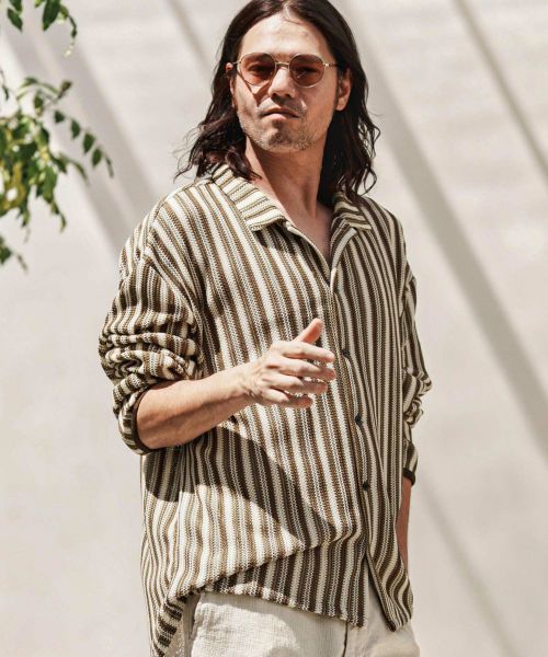 【CAMBIO(カンビオ)】【予約販売8月中旬～下旬入荷】Two Tone Stripe Sheer Shirts シアーシャツ(PF-251-023)