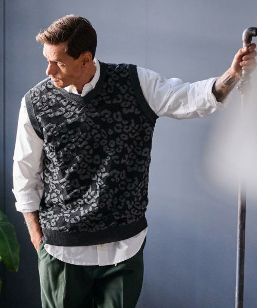 【THEOREM(セオレム)】Layer of Leopard VN Vest レオパードニットベスト(TRM25-T039S)