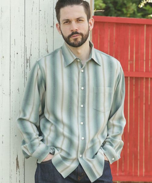 【MROLIVE(ミスターオリーブ)】【予約販売9月上旬～中旬入荷】VINTAGE RAYON STRIPE - REGULAR COLLAR SHIRT シャツ(M253103)