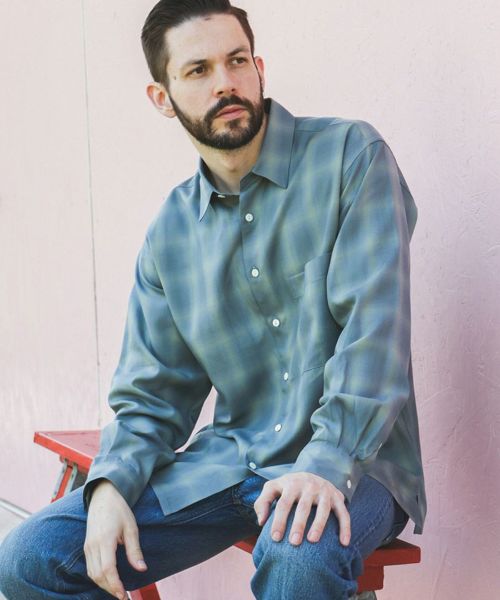 【MROLIVE(ミスターオリーブ)】【予約販売9月上旬～中旬入荷】TENCEL CHECK - SQUARE REGULAR COLLAR SHIRT シャツ(M253102)
