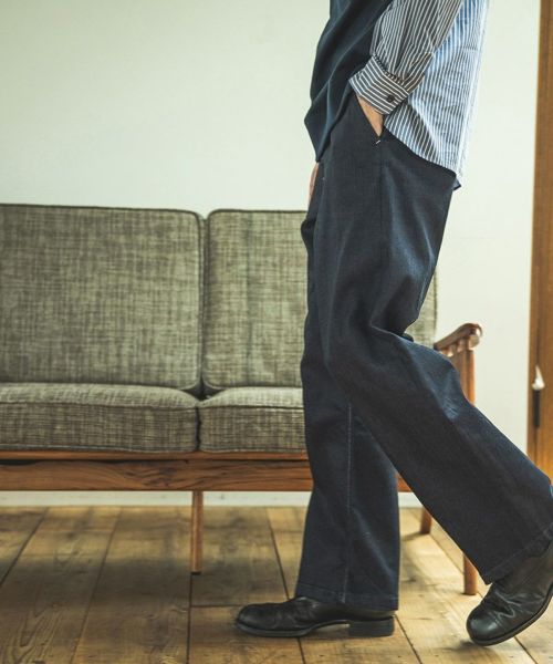 【MROLIVE(ミスターオリーブ)】【予約販売9月上旬～中旬入荷】SUPER STRETCH DENIM -ONE WASH WIDE STRAIGHT PANTS デニムパンツ(M233106)