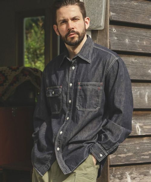 【MROLIVE(ミスターオリーブ)】【予約販売9月上旬～中旬入荷】6oz DENIM - RINSE WASH SERVICEMAN SHIRT デニムシャツ(M253104)