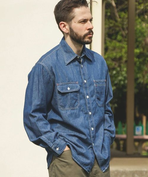 【MROLIVE(ミスターオリーブ)】【予約販売9月上旬～中旬入荷】6oz DENIM - BLEACH WASH SERVICEMAN SHIRT デニムシャツ(M253105)